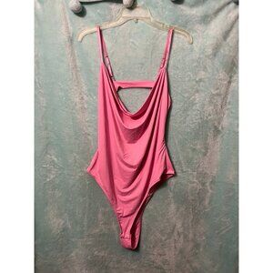 Fashion Nova Plus Cowl Neck Pink Bodysuit Drape Cami Open Back 1x